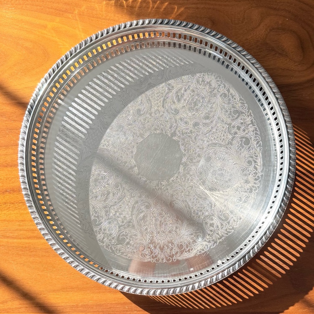 Vintage, round, 12 inch (diameter) Silver Plate serving tray.